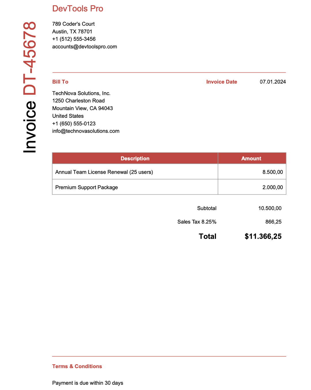 Invoice example