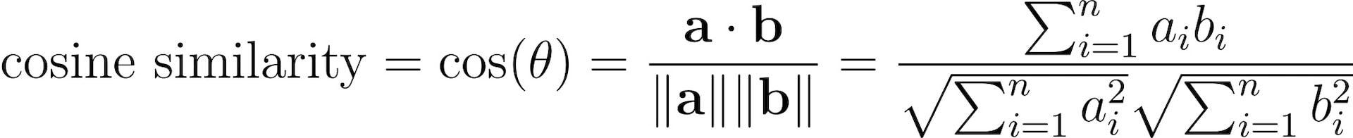 Cosine similarity mathematical equation