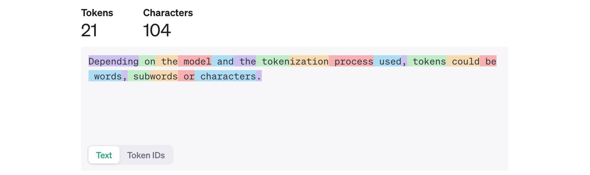 Text tokenized by a language model